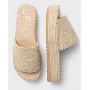 Coconuts by Matisse Beige Raffia Platform Slide Sandals